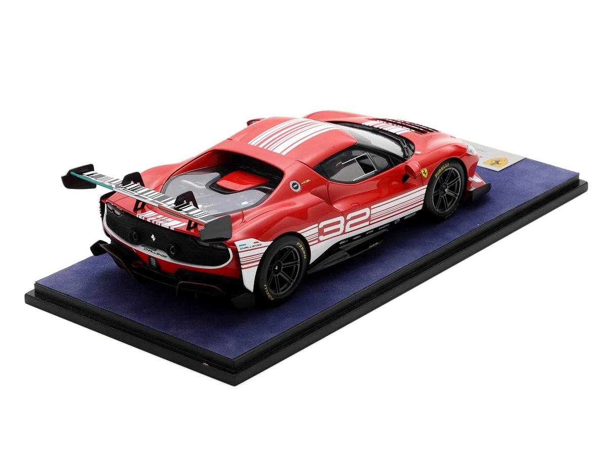 Ferrari 296 GT3 Challenge #32 'Launch Version' Red with White Stripes with Acrylic Display Case 1/18 Model Car by LookSmart