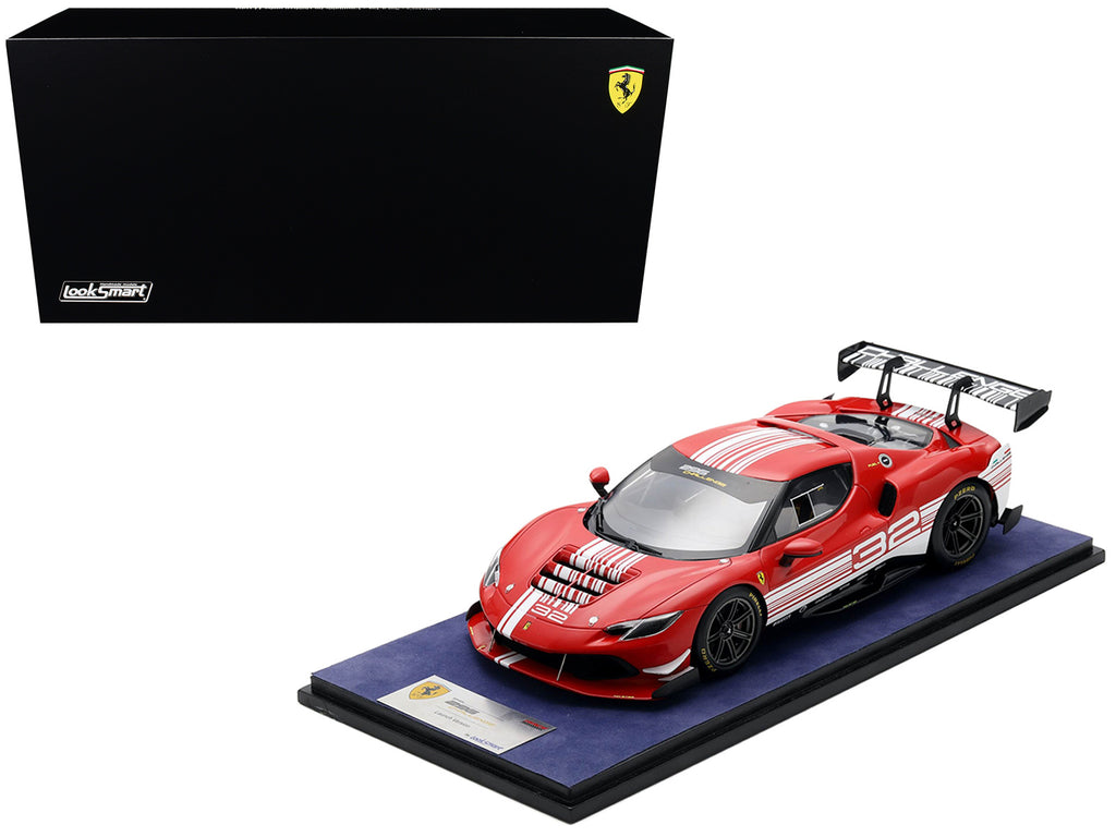 Ferrari 296 GT3 Challenge #32 'Launch Version' Red with White Stripes with Acrylic Display Case 1/18 Model Car by LookSmart