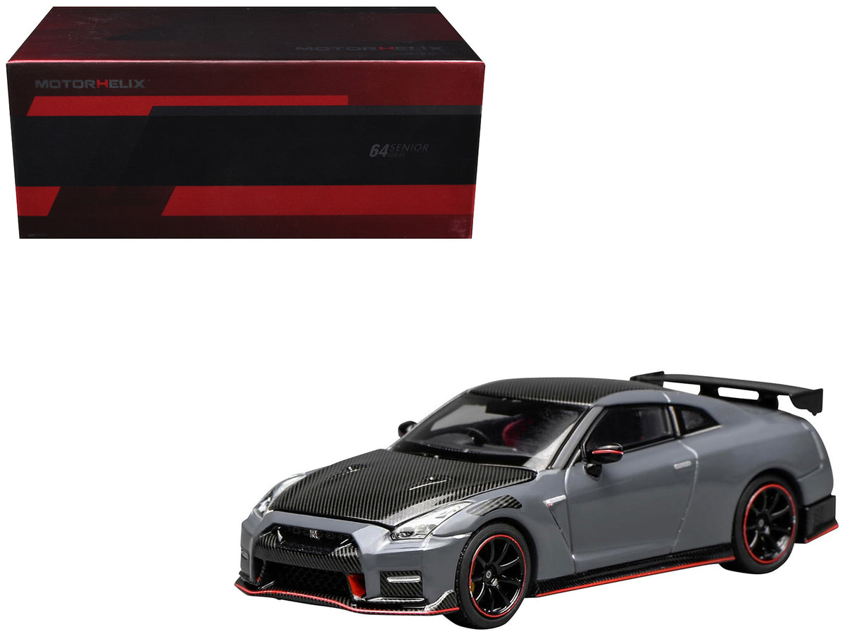 2022 Nissan GT-R Nismo (R35) RHD (Right Hand Drive) Stealth Gray with Carbon Hood and Top 'Senior 64' Series 1/64 Diecast Model Car by MotorHelix