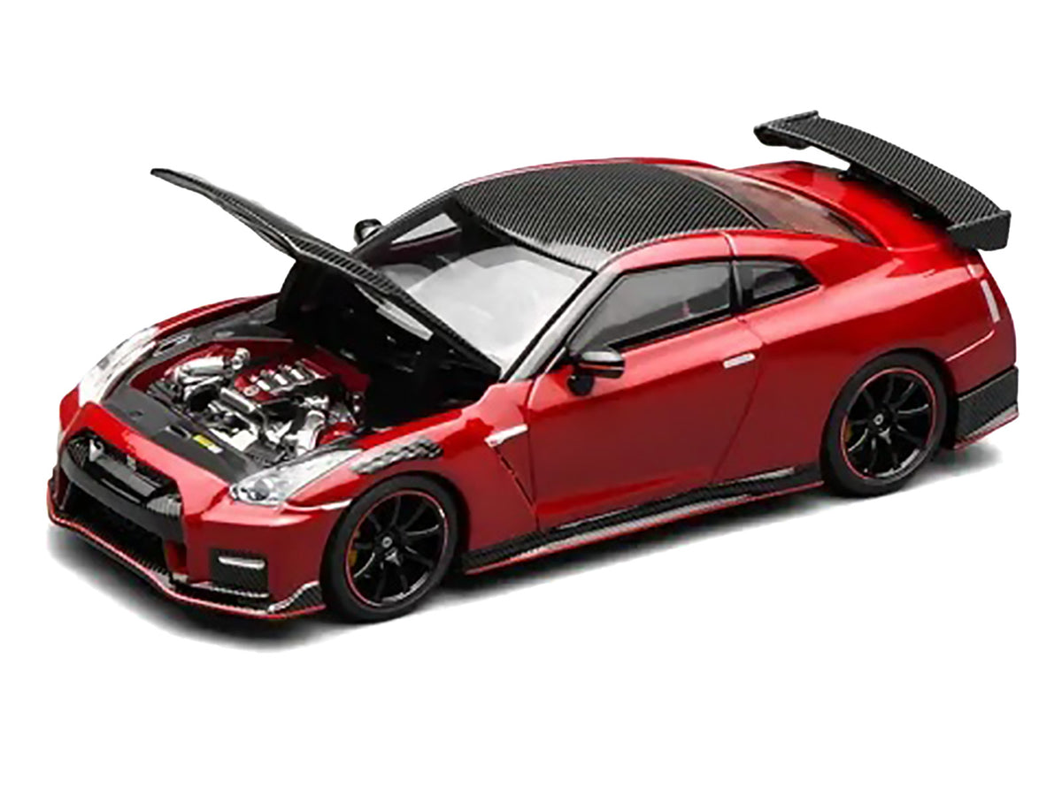 2022 Nissan GT-R Nismo (R35) RHD (Right Hand Drive) Vibrant Red with Carbon Hood and Top 'Senior 64' Series 1/64 Diecast Model Car by MotorHelix