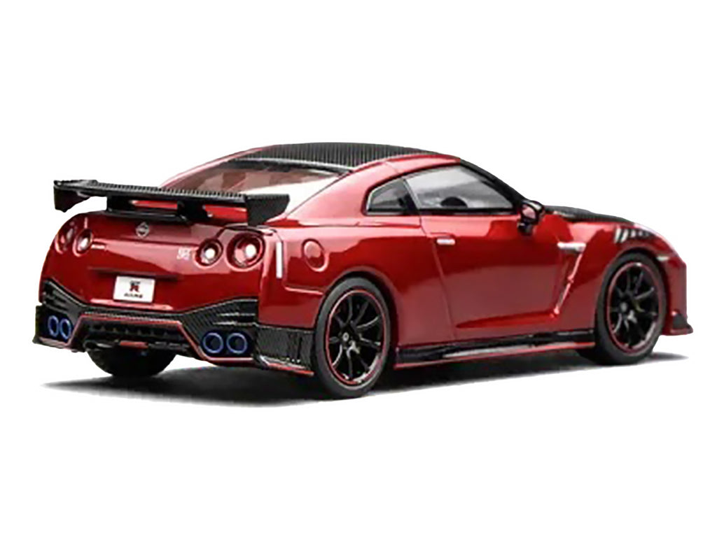 2022 Nissan GT-R Nismo (R35) RHD (Right Hand Drive) Vibrant Red with Carbon Hood and Top 'Senior 64' Series 1/64 Diecast Model Car by MotorHelix
