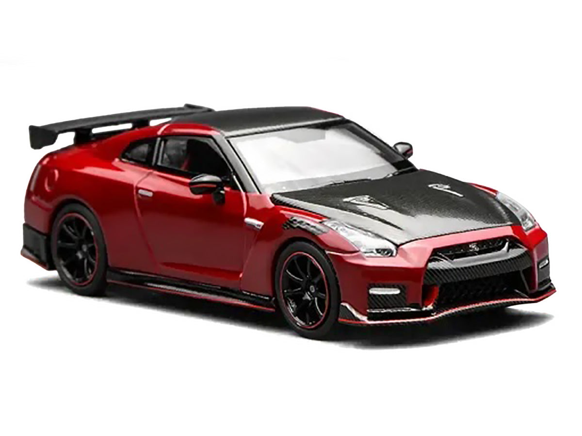 2022 Nissan GT-R Nismo (R35) RHD (Right Hand Drive) Vibrant Red with Carbon Hood and Top 'Senior 64' Series 1/64 Diecast Model Car by MotorHelix