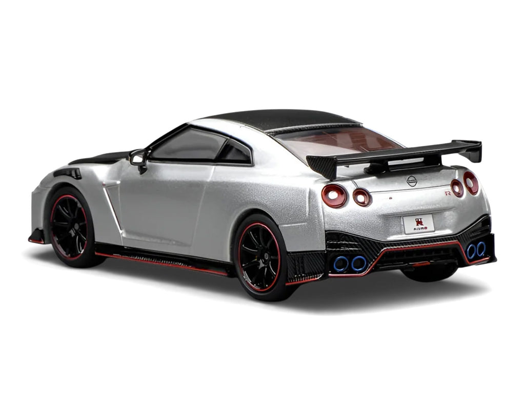 2022 Nissan GT-R Nismo (R35) RHD (Right Hand Drive) Ultimate Metal Silver Metallic with Carbon Hood and Top 'Senior 64' Series 1/64 Diecast Model Car by MotorHelix