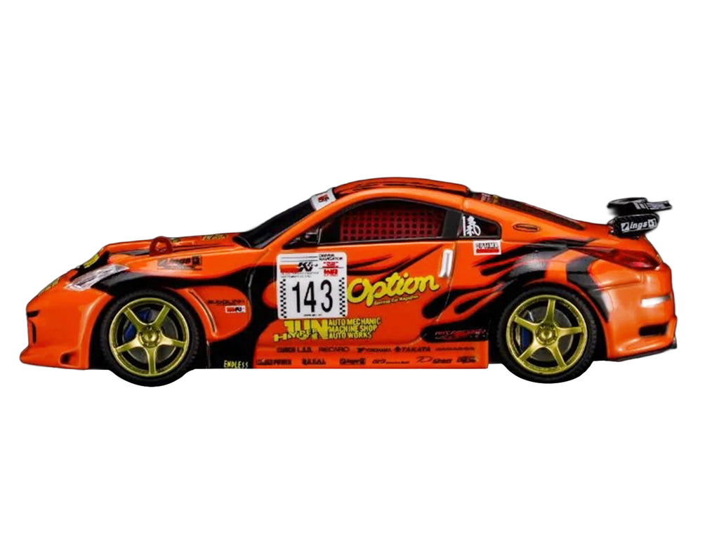 Nissan Fairlady Z RHD (Right Hand Drive) #143 'Option Stream Z' Orange with Graphics 1/64 Diecast Model Car by MotorHelix