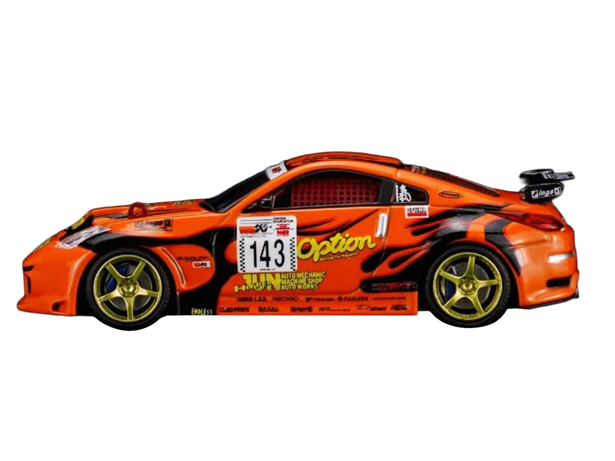 Nissan Fairlady Z RHD (Right Hand Drive) #143 'Option Stream Z' Orange with Graphics 1/64 Diecast Model Car by MotorHelix