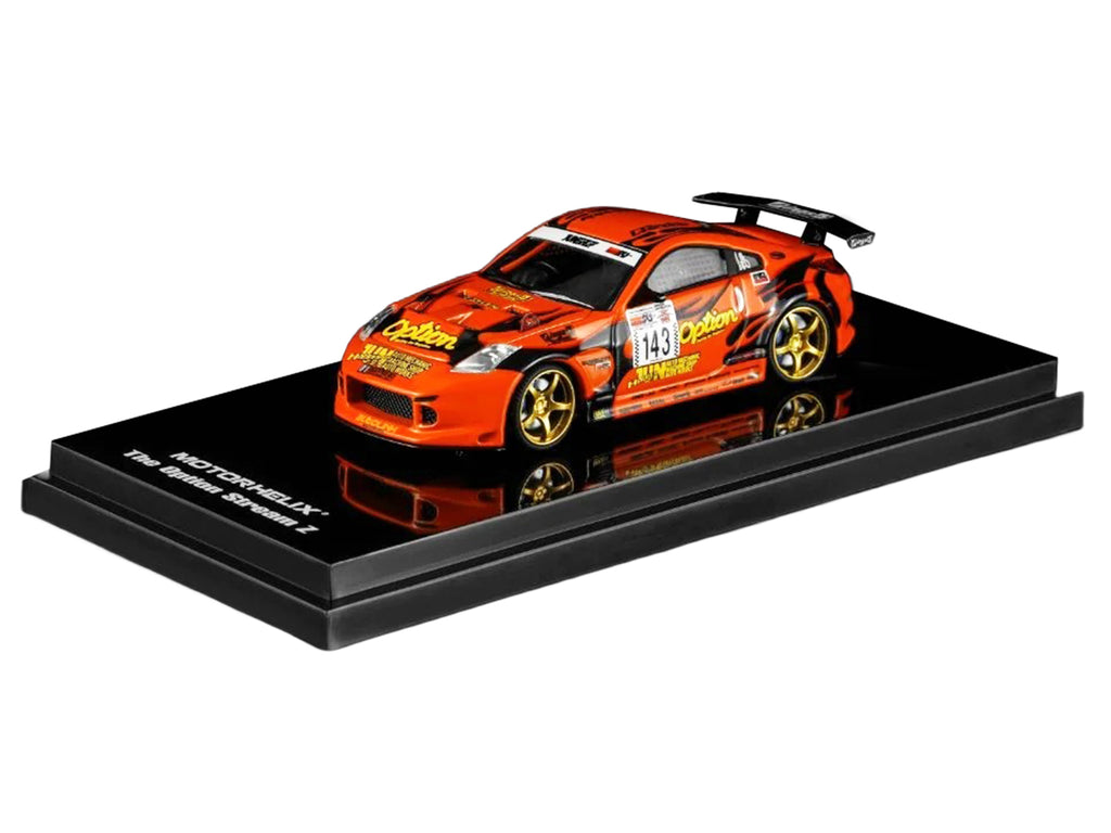 Nissan Fairlady Z RHD (Right Hand Drive) #143 'Option Stream Z' Orange with Graphics 1/64 Diecast Model Car by MotorHelix