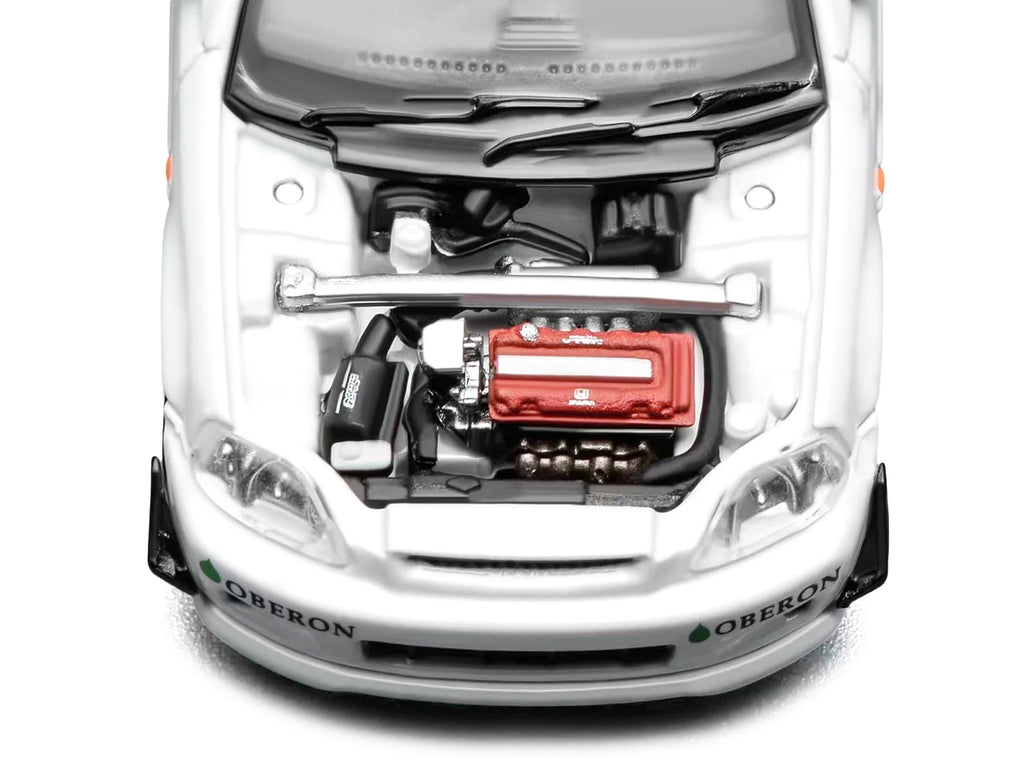 Honda Civic Type R (EK9) RHD (Right Hand Drive) 'J's Racing' White 1/64 Diecast Model Car by MotorHelix