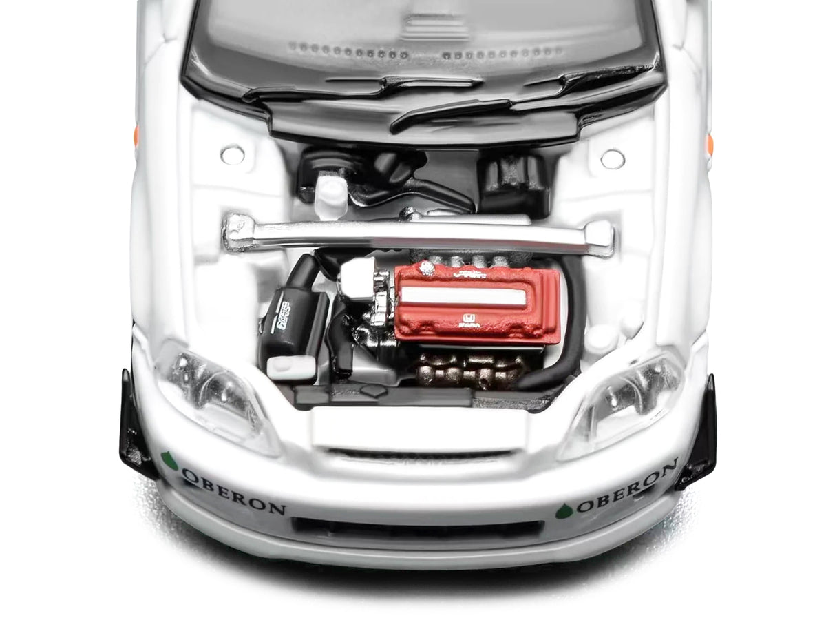 Honda Civic Type R (EK9) RHD (Right Hand Drive) 'J's Racing' White 1/64 Diecast Model Car by MotorHelix