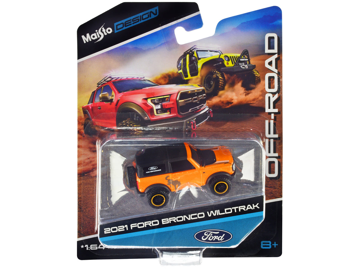 2021 Ford Bronco Wildtrak Orange Metallic with Black Top 'Off-Road' 'Maisto Design' Series 1/64 Diecast Model Car by Maisto