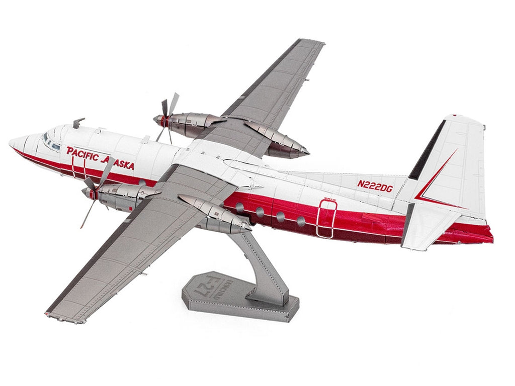 Model Kit Fairchild F-27 Commercial Aircraft 'Pacific Alaska' White with Red Stripes (Moderate Difficulty) Steel Model by Metal Earth