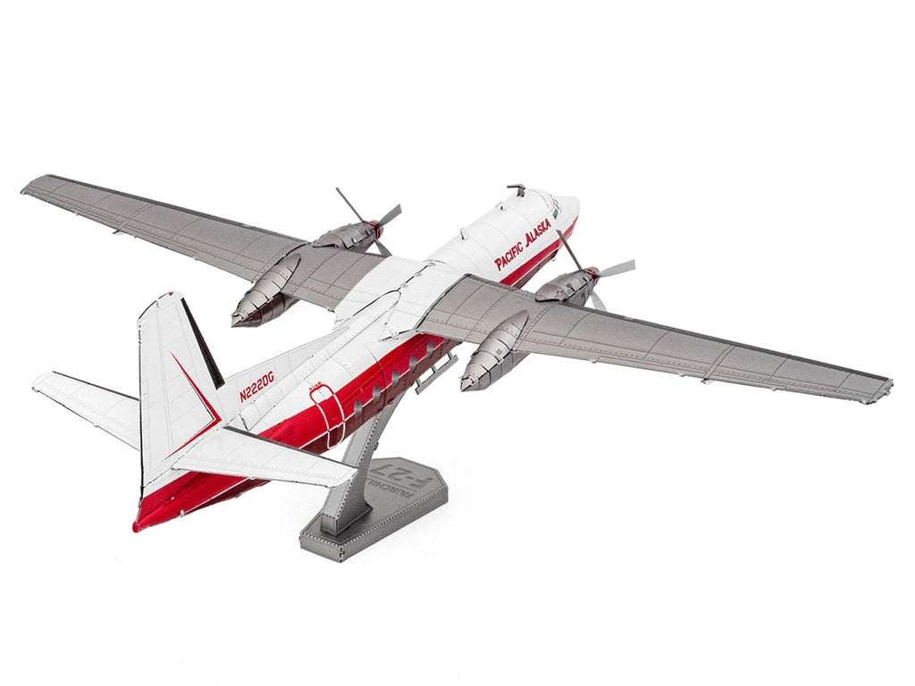 Model Kit Fairchild F-27 Commercial Aircraft 'Pacific Alaska' White with Red Stripes (Moderate Difficulty) Steel Model by Metal Earth