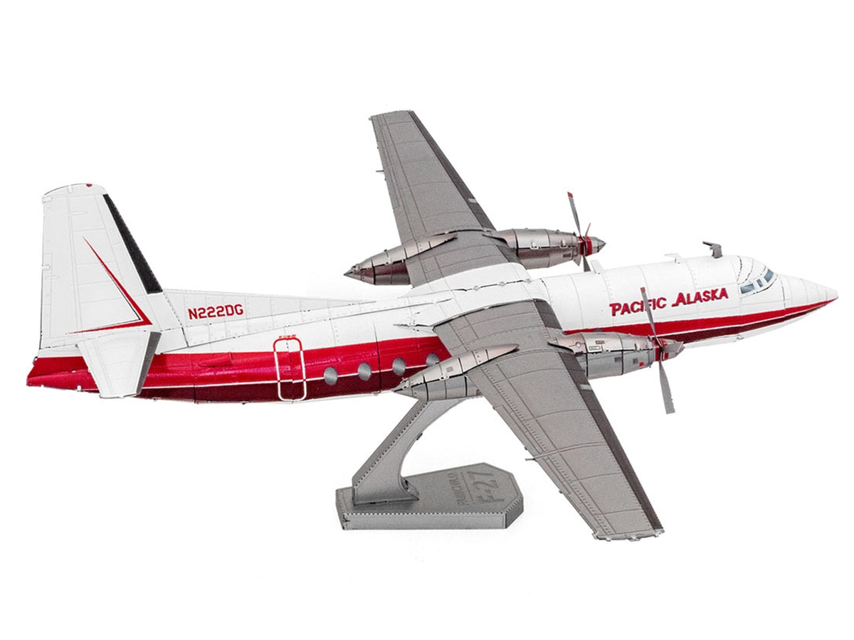 Model Kit Fairchild F-27 Commercial Aircraft 'Pacific Alaska' White with Red Stripes (Moderate Difficulty) Steel Model by Metal Earth