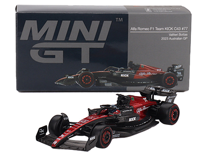 Alfa Romeo C43 #77 Valtteri Bottas 'Alfa Romeo F1 Team Kick' Formula One F1 'Australian GP' (2023) Limited Edition 1/64 Diecast Model Car by Mini GT