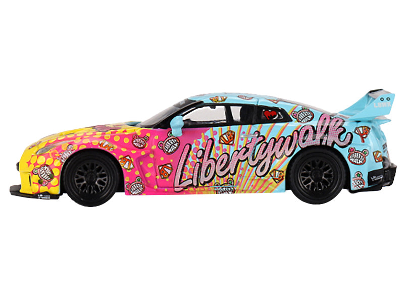 Nissan 35GT-RR Ver.1 'LB-Silhouette Works GT' Light Blue and Yellow with Graphics 'LBWK KUMA' Limited Edition 1/64 Diecast Model Car by Mini GT