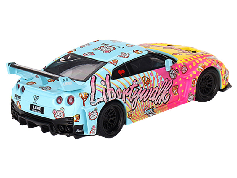 Nissan 35GT-RR Ver.1 'LB-Silhouette Works GT' Light Blue and Yellow with Graphics 'LBWK KUMA' Limited Edition 1/64 Diecast Model Car by Mini GT
