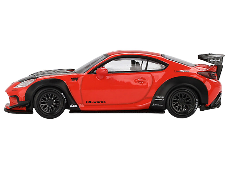 Toyota GR86 'LB-Nation - Liberty Walk' Red with Carbon Hood Limited Edition 1/64 Diecast Model Car by Mini GT