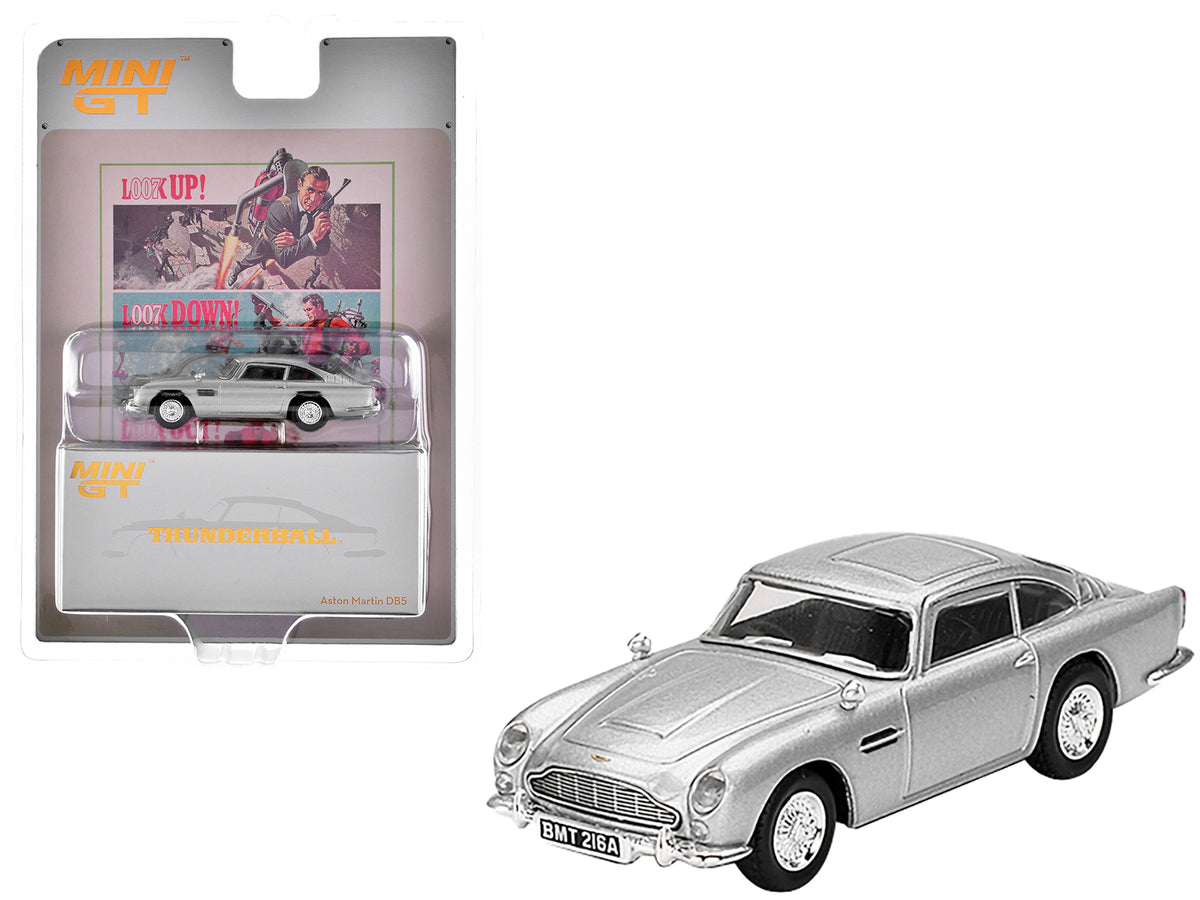 Aston Martin DB5 RHD (Right Hand Drive) Birch Silver Metallic 007 James Bond 'Thunderball' (1965) Movie Limited Edition 1/64 Diecast Model Car by Mini GT