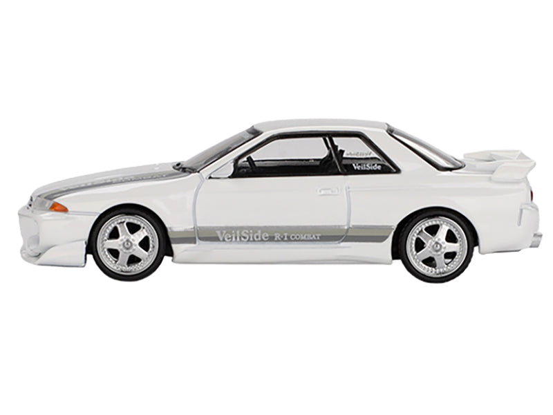 Nissan Skyline GT-R (R32) RHD (Right Hand Drive) 'Veilside Combat C-I' White with Gray Stripes Limited Edition 1/64 Diecast Model Car by Mini GT