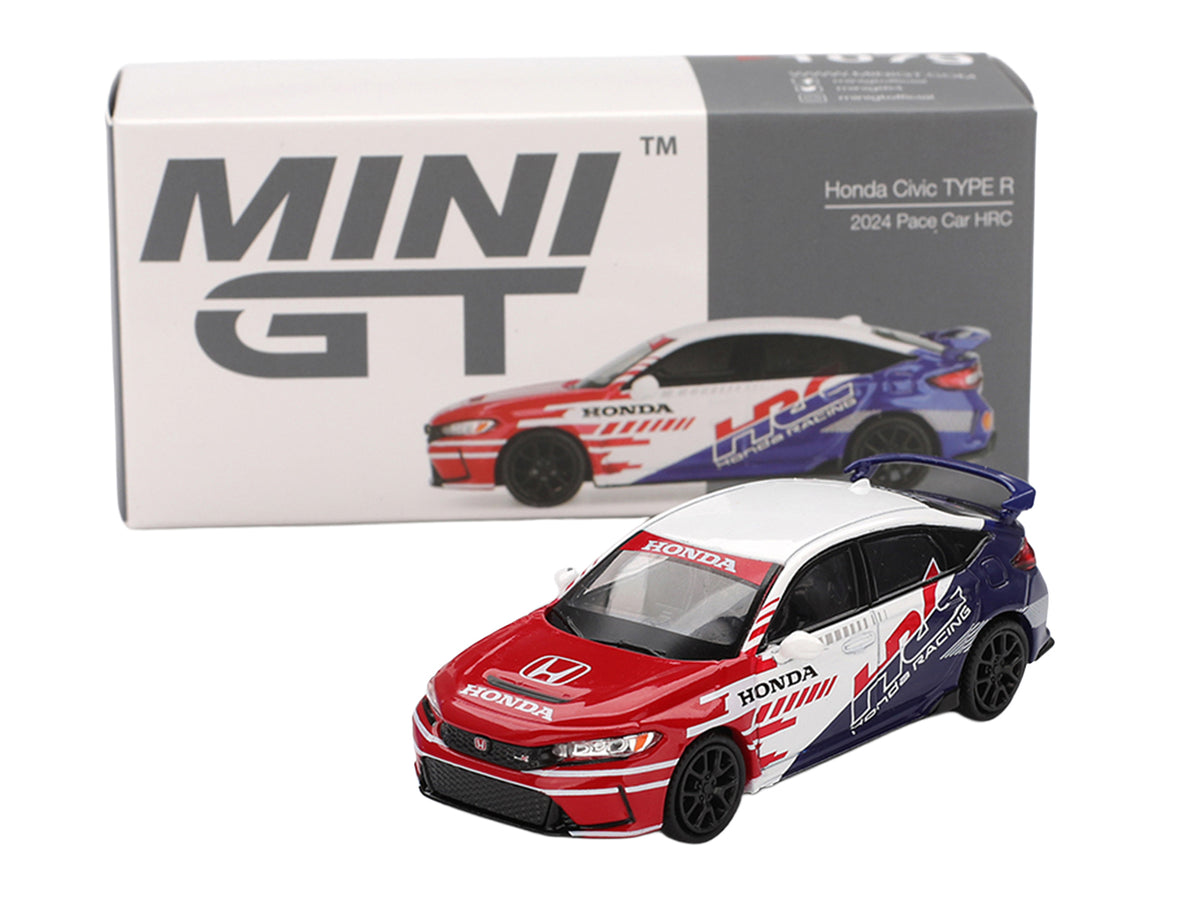 Honda Civic TYPE R '2024 Pace Car HRC' White with Red and Blue Graphics Limited Edition 1/64 Diecast Model Car by Mini GT