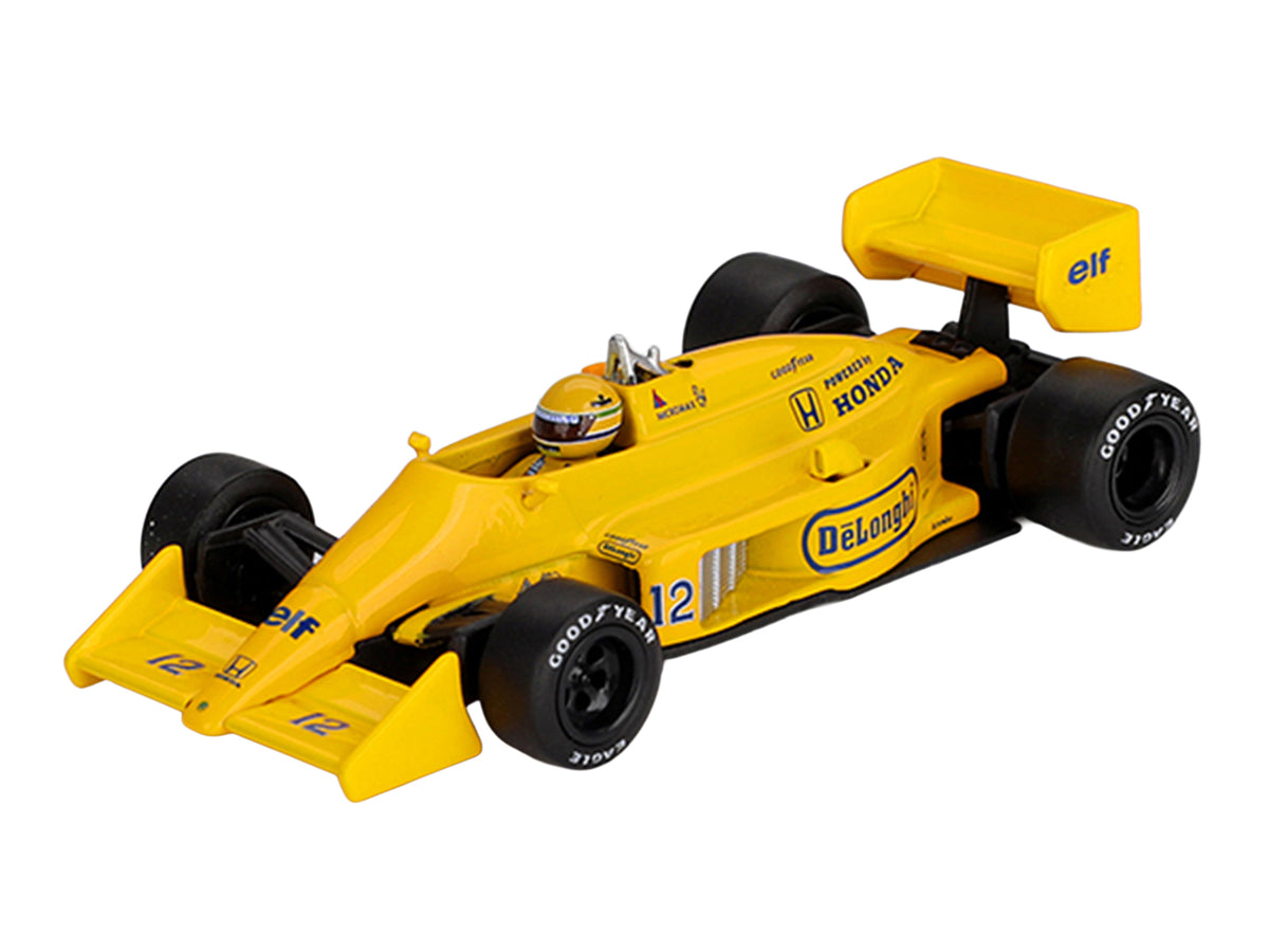 Lotus 99T #12 Ayrton Senna Winner Formula One F1 'Monaco GP' (1987) with Driver Figure Limited Edition 1/64 Die Cast Model Car by Mini GT