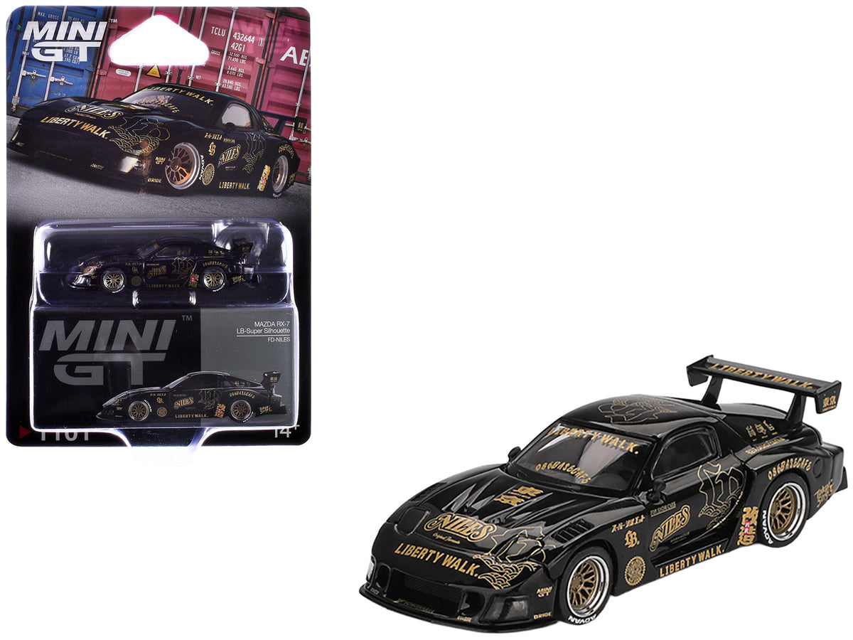 Mazda RX-7 LB-Super Silhouette 'FD-NILES' Black with Gold Graphics Limited Edition 1/64 Diecast Model Car by Mini GT