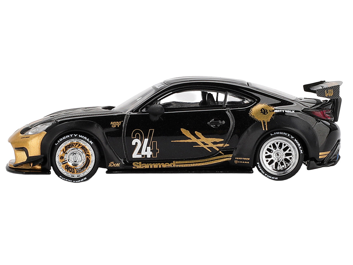 Toyota GR86 'LB-Nation - Liberty Walk' #24 Black with Carbon Hood and Gold Graphics Limited Edition 1/64 Diecast Model Car by Mini GT