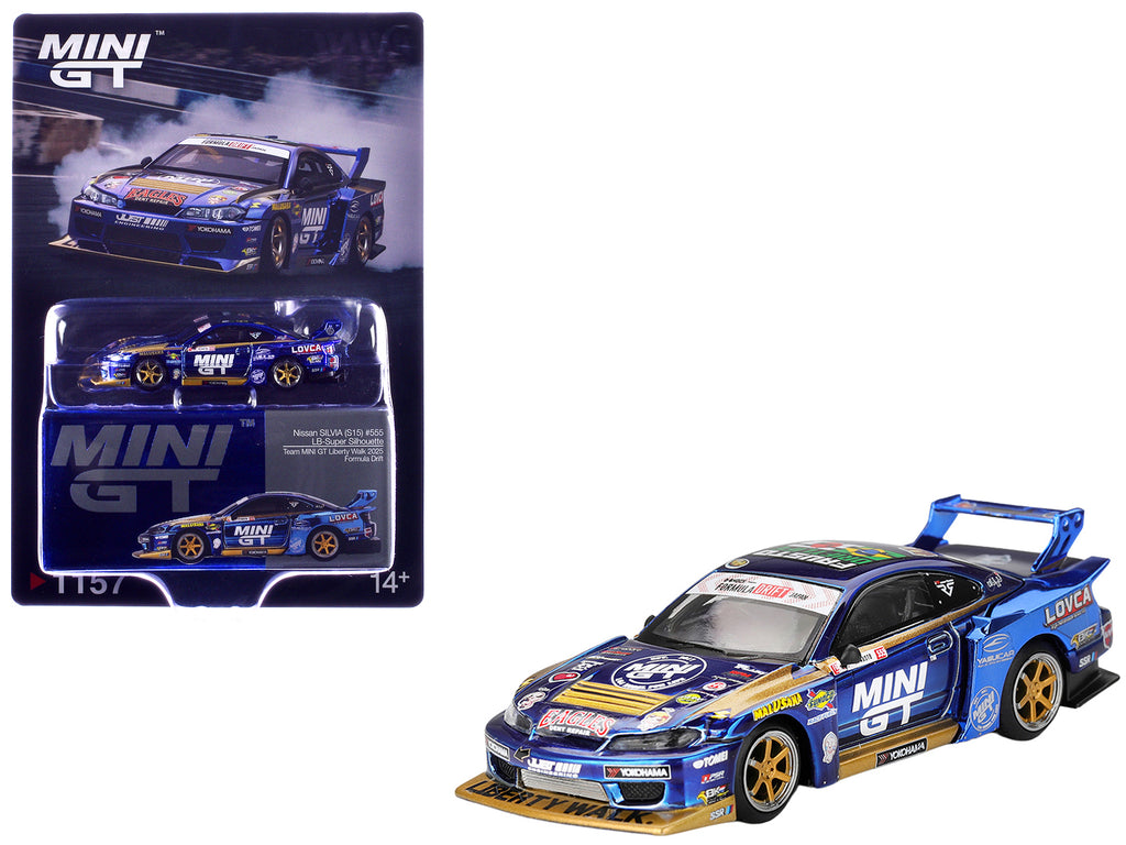Nissan Silvia (S15) LB-Super Silhouette RHD (Right Hand Drive) #555 Yukio Fausto 'Team MINI GT Liberty Walk' 'Formula Drift Japan' (2025) Limited Edition 1/64 Diecast Model Car by Mini GT