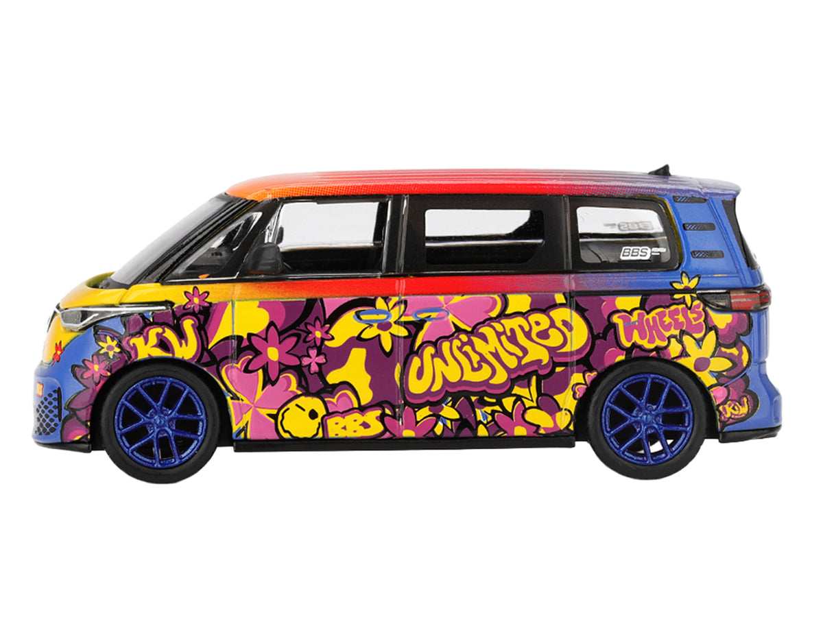 Volkswagen ID.Buzz Van 'KW/BBS' Floral Graffiti Livery Limited Edition 1/64 Diecast Model Car by Mini GT