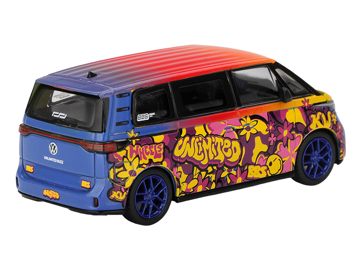 Volkswagen ID.Buzz Van 'KW/BBS' Floral Graffiti Livery Limited Edition 1/64 Diecast Model Car by Mini GT