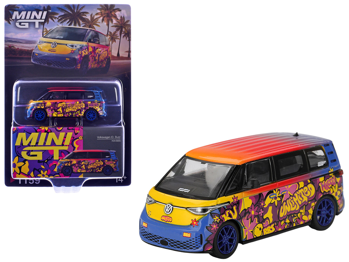 Volkswagen ID.Buzz Van 'KW/BBS' Floral Graffiti Livery Limited Edition 1/64 Diecast Model Car by Mini GT