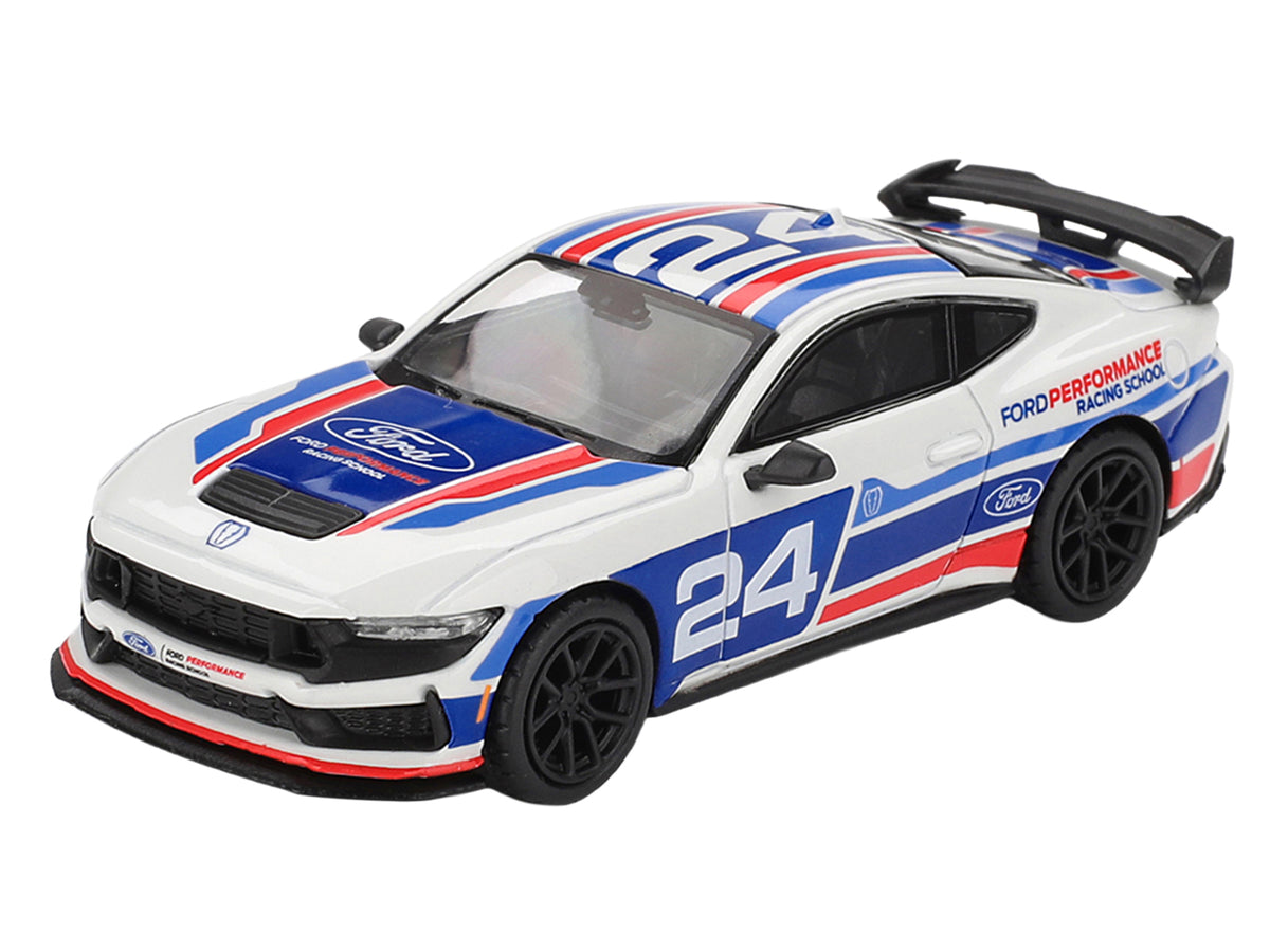 Ford Mustang Dark Horse #24 'Ford Performance Racing School' White with Red and Blue Graphics Limited Edition 1/64 Diecast Model Car by Mini GT