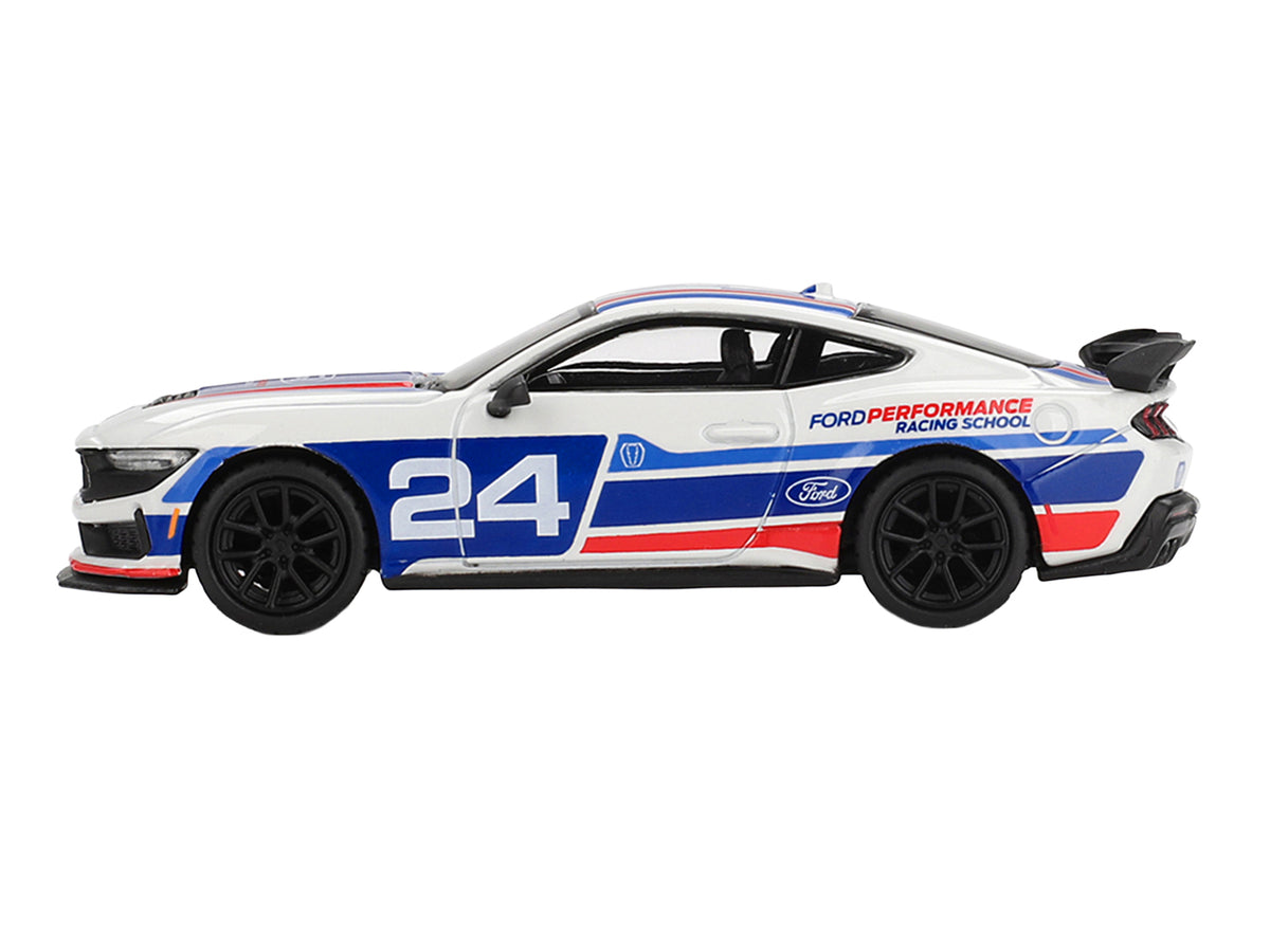Ford Mustang Dark Horse #24 'Ford Performance Racing School' White with Red and Blue Graphics Limited Edition 1/64 Diecast Model Car by Mini GT