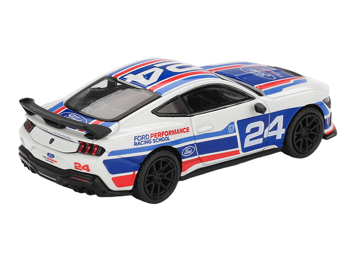 Ford Mustang Dark Horse #24 'Ford Performance Racing School' White with Red and Blue Graphics Limited Edition 1/64 Diecast Model Car by Mini GT