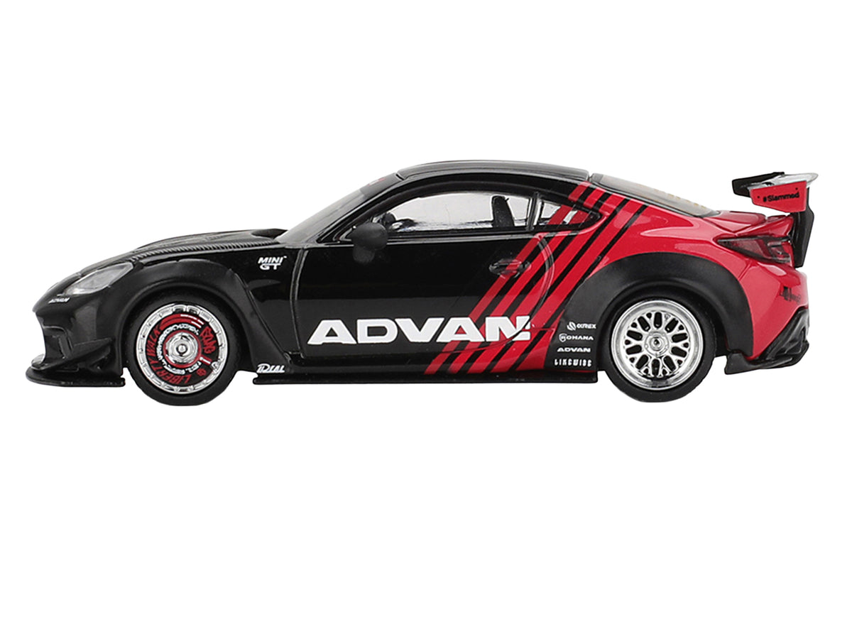 Toyota GR86 'LB-Nation - Liberty Walk' RHD (Right Hand Drive) 'ADVAN' Black and Red with Carbon Hood Limited Edition 1/64 Die Cast Model Car by Mini GT