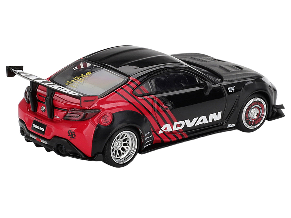 Toyota GR86 'LB-Nation - Liberty Walk' RHD (Right Hand Drive) 'ADVAN' Black and Red with Carbon Hood Limited Edition 1/64 Die Cast Model Car by Mini GT