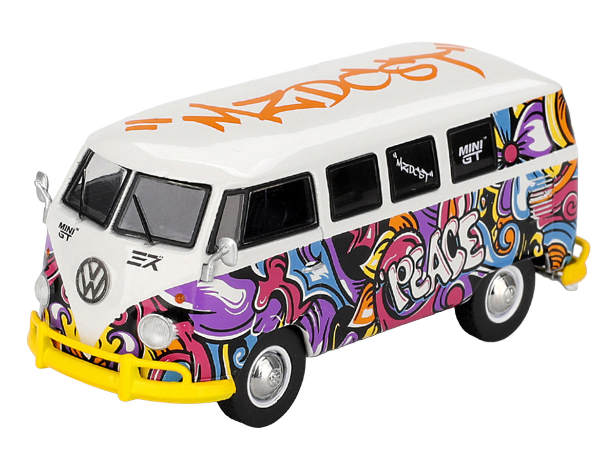 Volkswagen T1 Microbus 'Mizu Design' White with Graffiti Graphics Limited Edition 1/64 Diecast Model Car by Mini GT