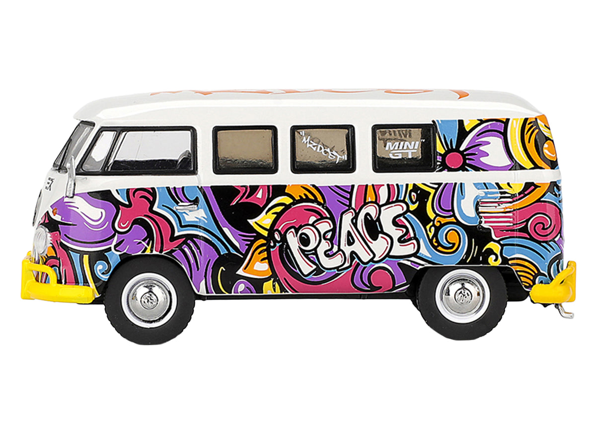 Volkswagen T1 Microbus 'Mizu Design' White with Graffiti Graphics Limited Edition 1/64 Diecast Model Car by Mini GT