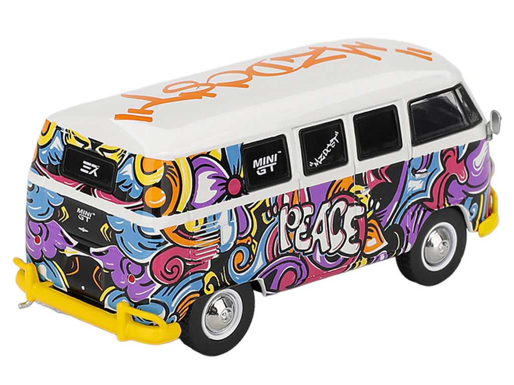 Volkswagen T1 Microbus 'Mizu Design' White with Graffiti Graphics Limited Edition 1/64 Diecast Model Car by Mini GT