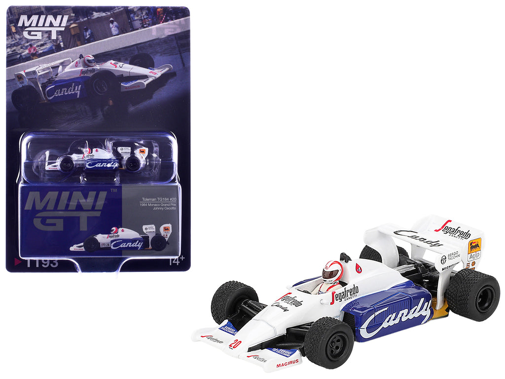 Toleman TG184 #20 Johnny Cecotto Formula One F1 'Monaco GP' (1984) with Driver Figure Limited Edition 1/64 Diecast Model Car by Mini GT