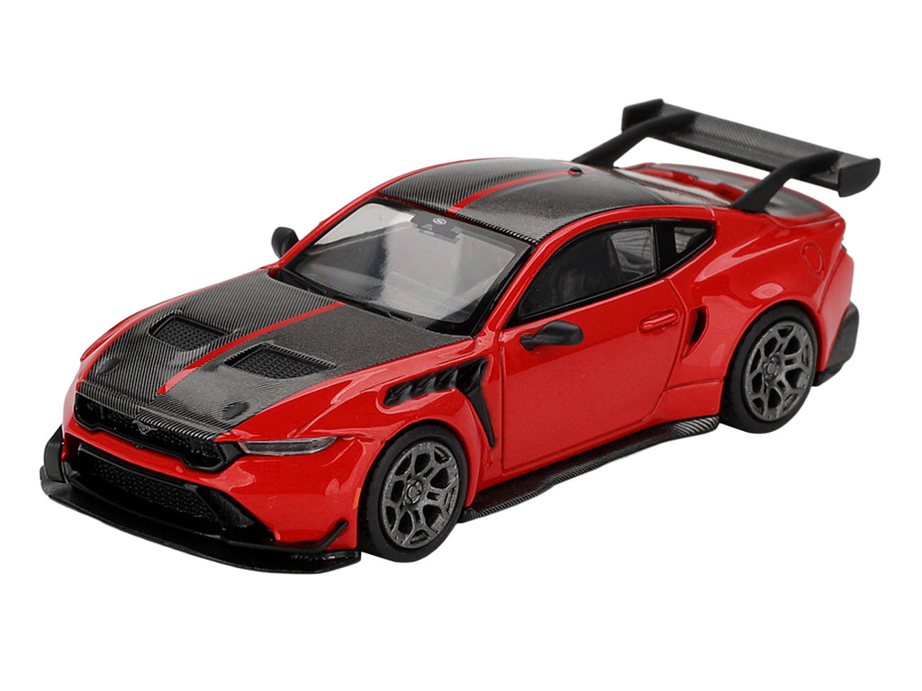 Ford Mustang GTD Race Red with Carbon Hood and Top Limited Edition 1/64 Die Cast Model Car by Mini GT
