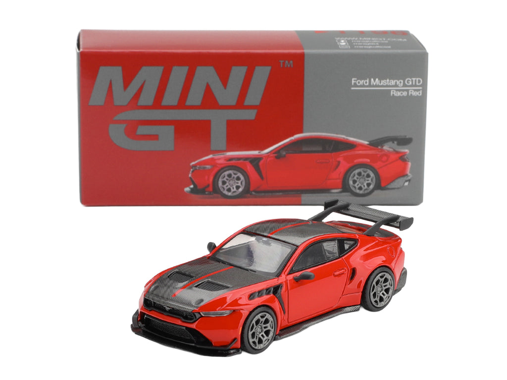 Ford Mustang GTD Race Red with Carbon Hood and Top Limited Edition 1/64 Die Cast Model Car by Mini GT
