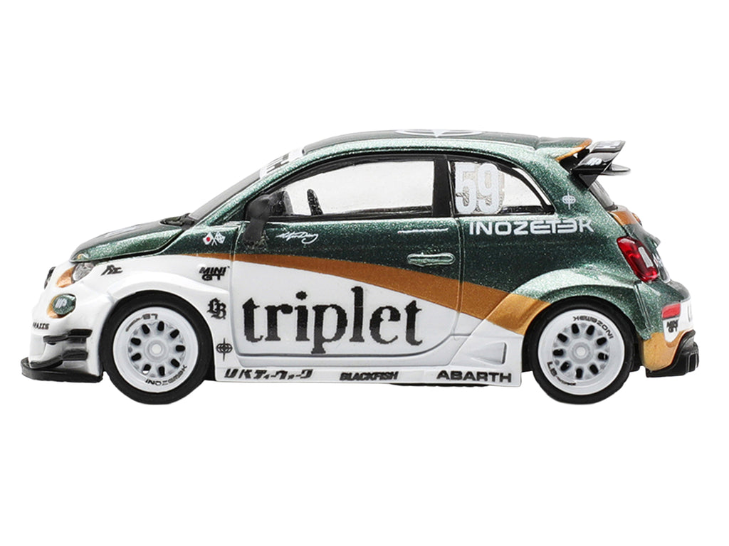 Abarth 595 LB-Works 'TY Edition' #59 Green Metallic and White with Gold Stripes and Graphics Limited Edition 1/64 Die Cast Model Car by Mini GT