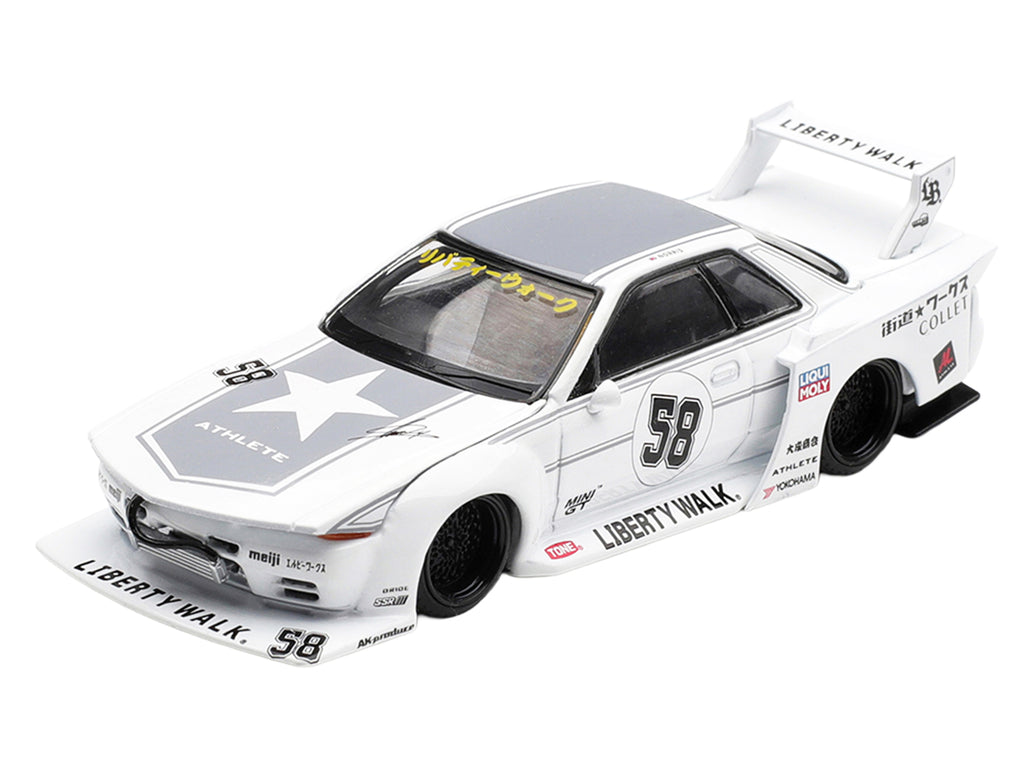 Nissan Skyline GT-R (R32) RHD (Right Hand Drive) #58 'Kaido Works' White with Gray Graphics 'Tokyo Auto Salon 2025' Limited Edition 1/64 Diecast Model Car by Mini GT