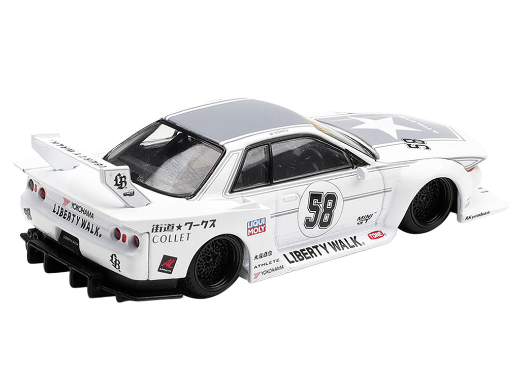 Nissan Skyline GT-R (R32) RHD (Right Hand Drive) #58 'Kaido Works' White with Gray Graphics 'Tokyo Auto Salon 2025' Limited Edition 1/64 Diecast Model Car by Mini GT