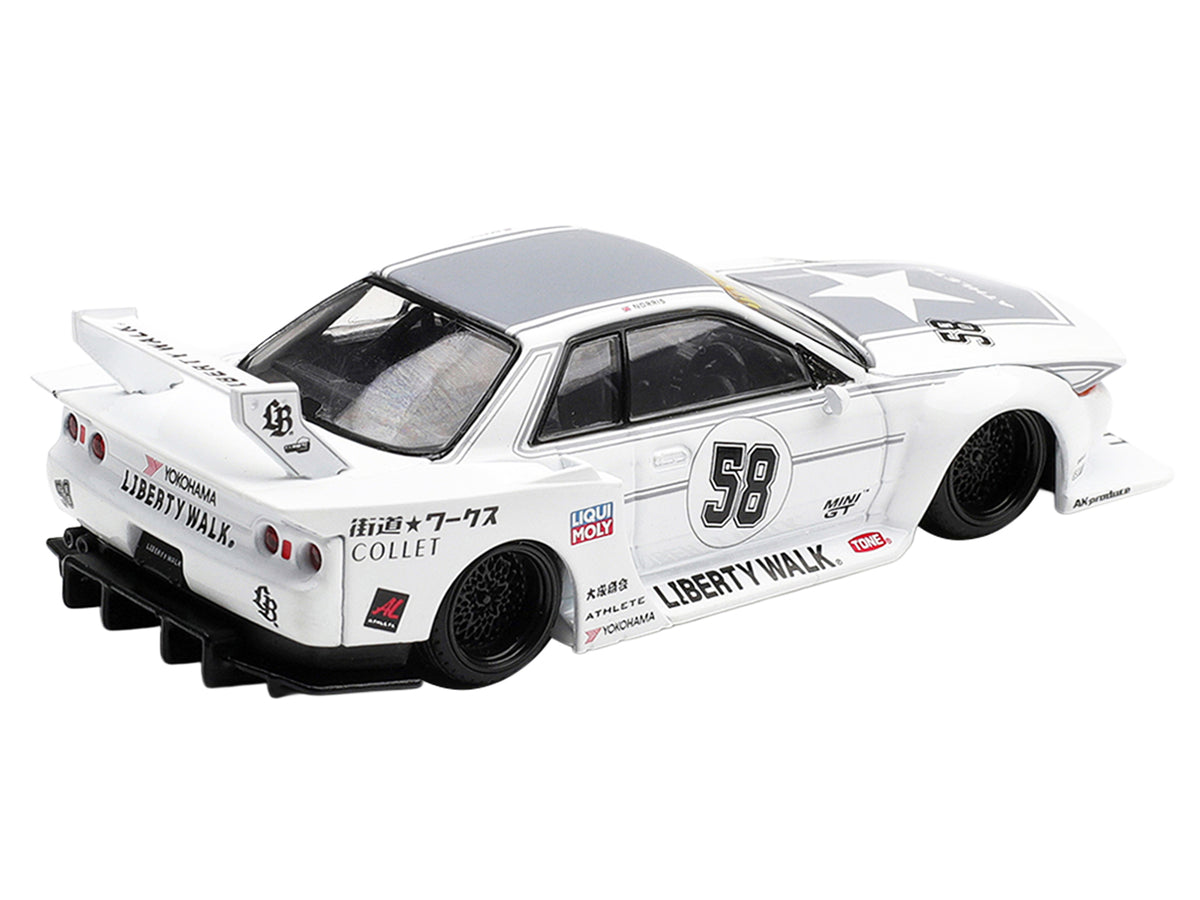Nissan Skyline GT-R (R32) RHD (Right Hand Drive) #58 'Kaido Works' White with Gray Graphics 'Tokyo Auto Salon 2025' Limited Edition 1/64 Diecast Model Car by Mini GT