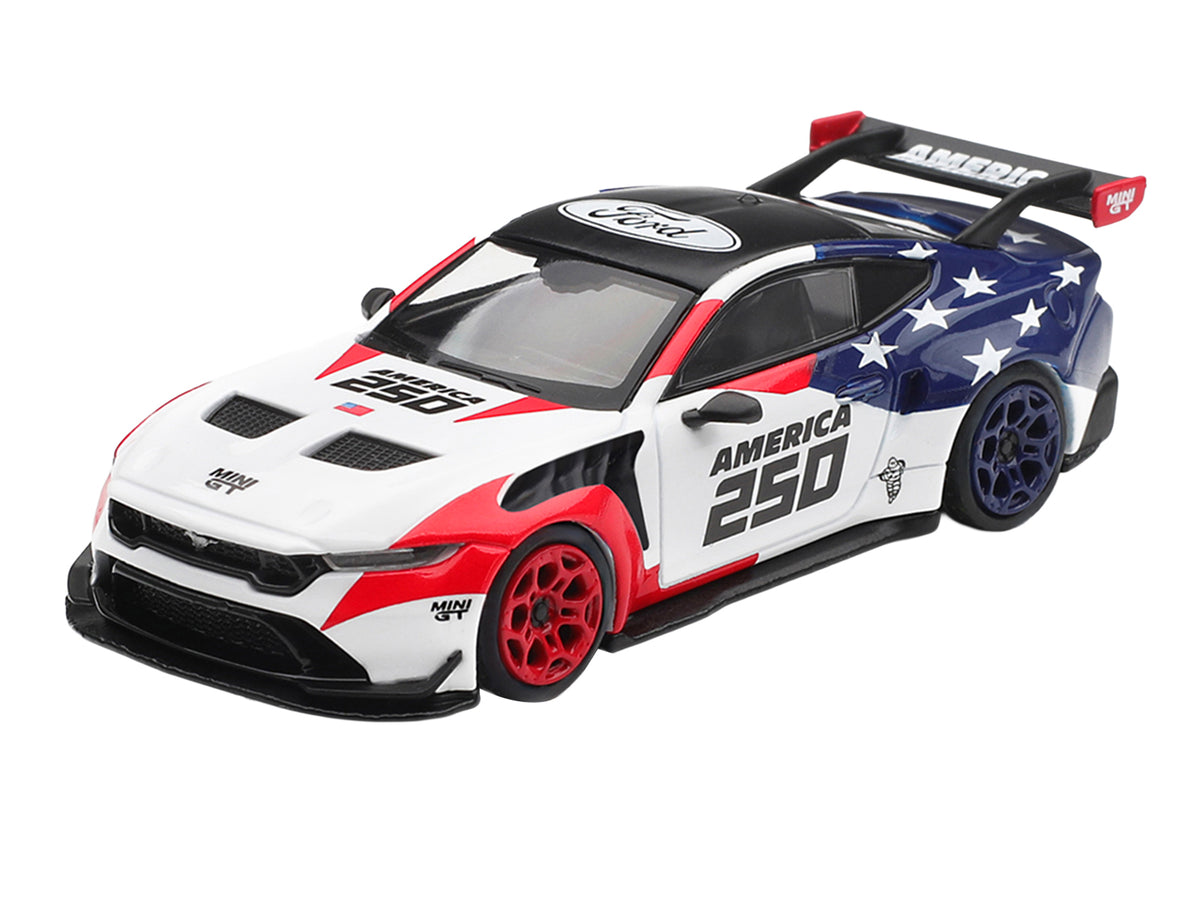 Ford Mustang GTD 'America 250 - USA Exclusive' White with American Flag Graphics Limited Edition 1/64 Die Cast Model Car by Mini GT