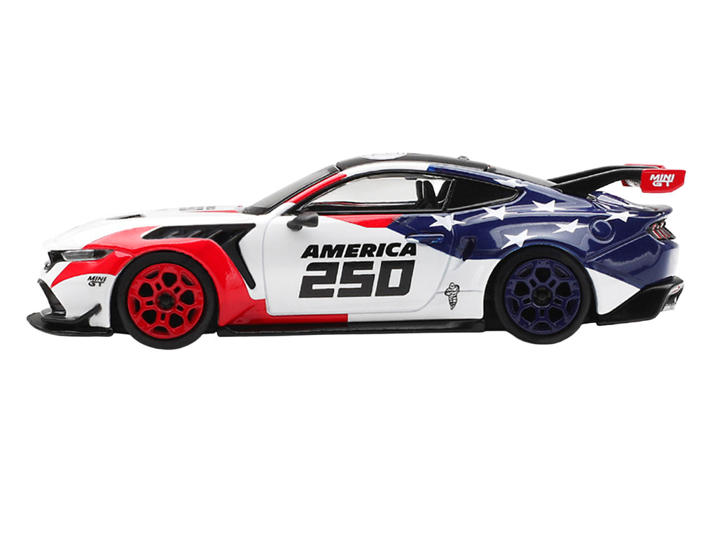 Ford Mustang GTD 'America 250 - USA Exclusive' White with American Flag Graphics Limited Edition 1/64 Die Cast Model Car by Mini GT