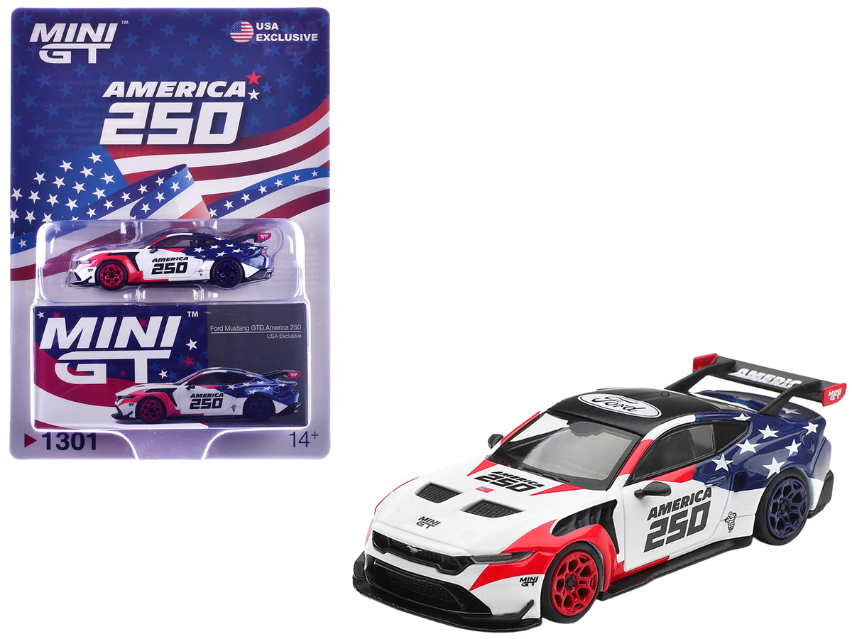 Ford Mustang GTD 'America 250 - USA Exclusive' White with American Flag Graphics Limited Edition 1/64 Die Cast Model Car by Mini GT