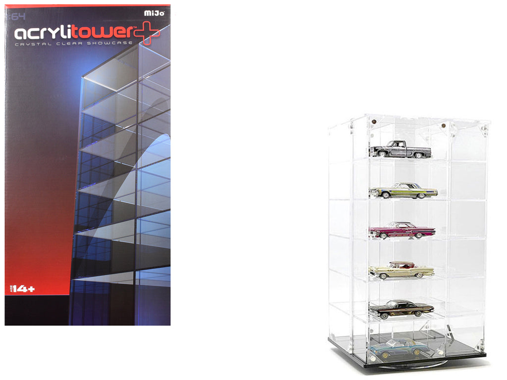 Acrylitower Showcase 24 Car Display Desktop Spinner with Cover Clear 'Mijo Exclusives' for 1/64 Scale Models