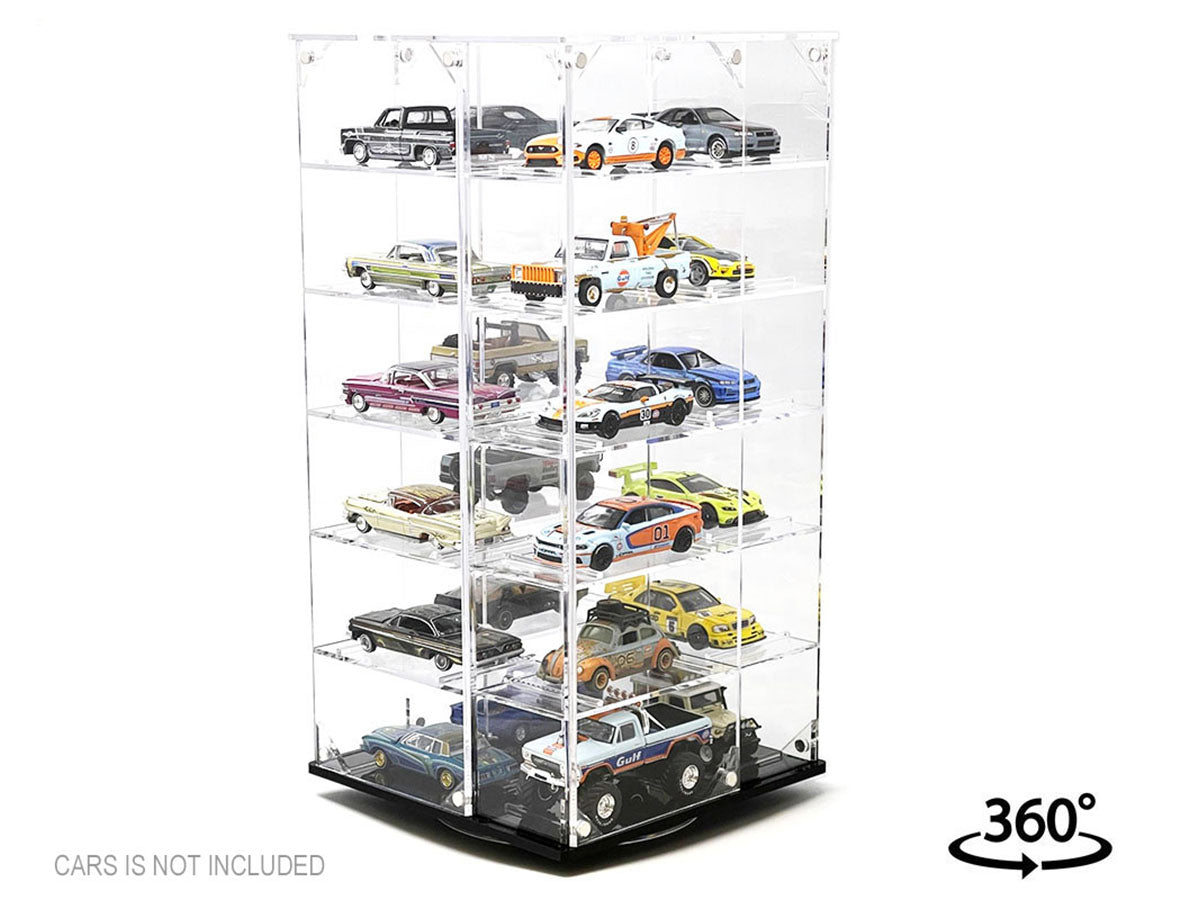 Acrylitower Showcase 24 Car Display Desktop Spinner with Cover Clear 'Mijo Exclusives' for 1/64 Scale Models